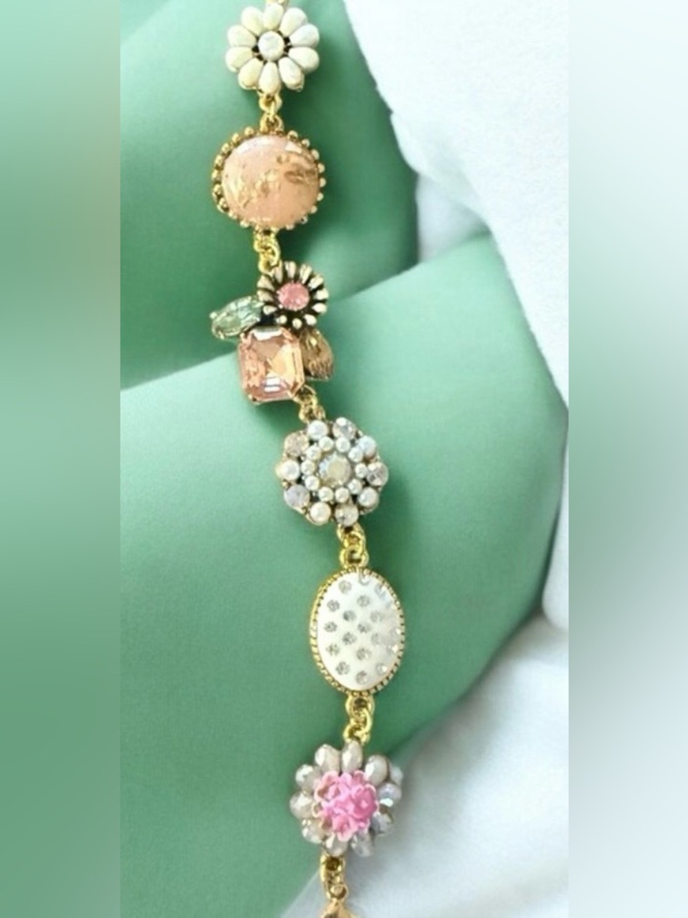 Floral Charm Bracelet in Gold and Pink